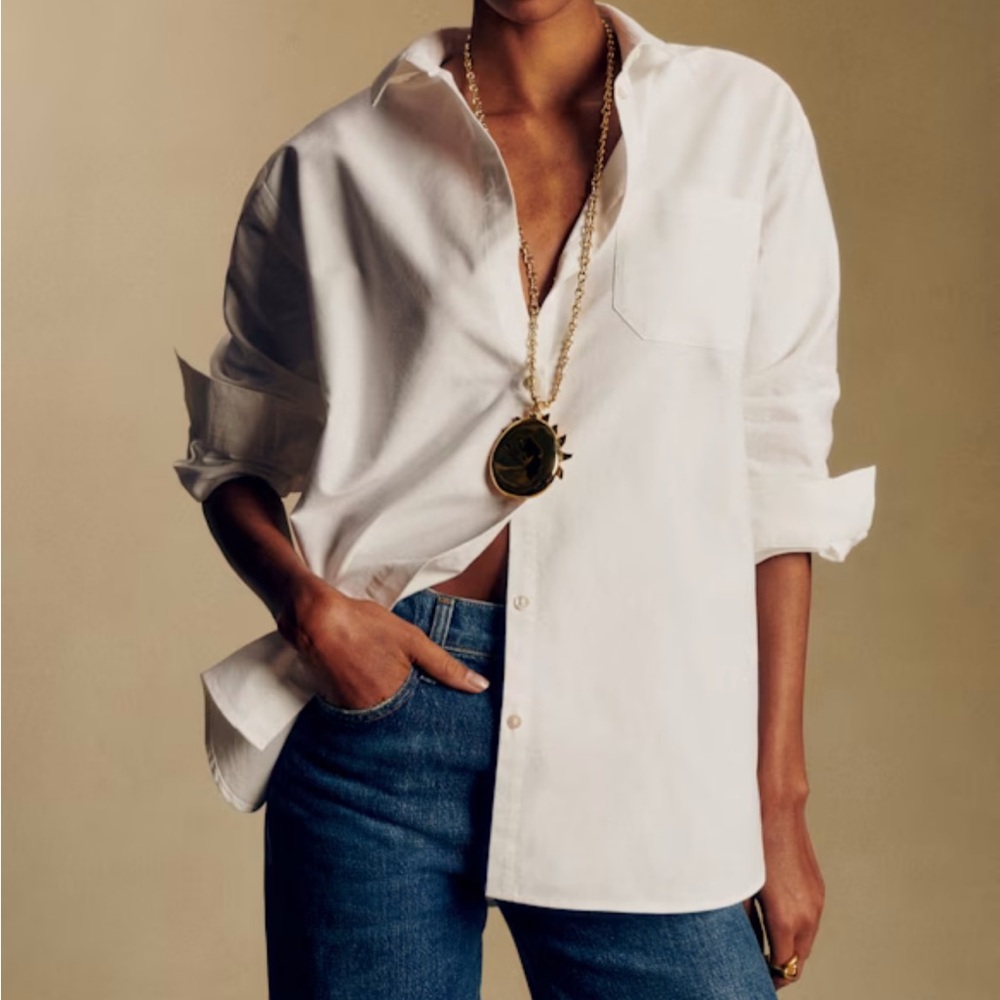 Sezane Oversized White Button-Up Shirt